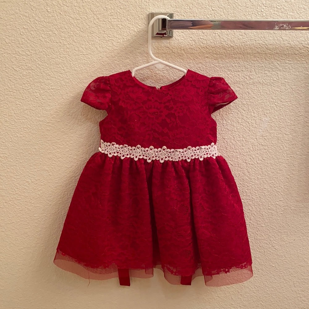 Worn once! Jayne Copeland lace red dress for toddler girl. 12months